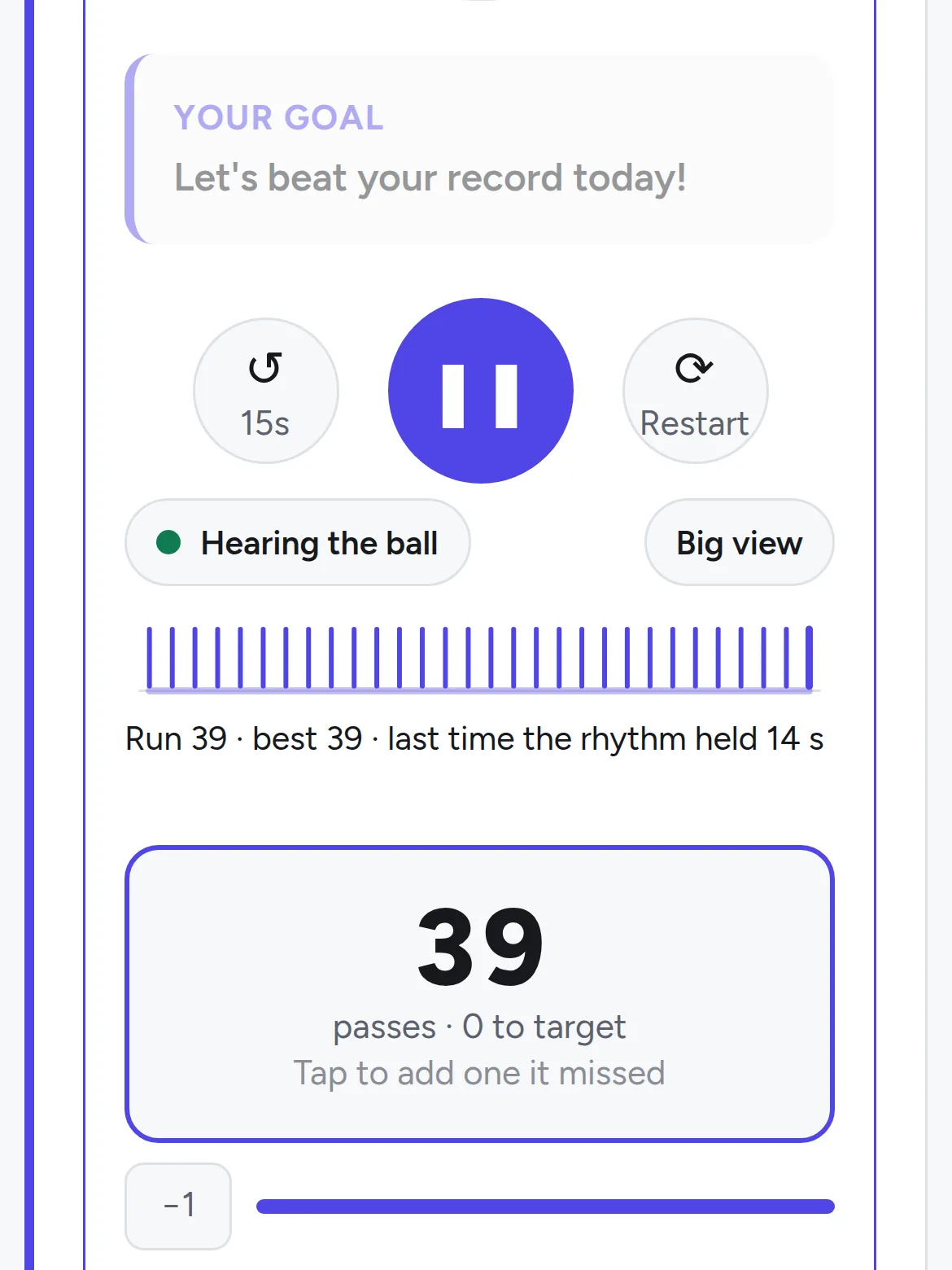 The live rhythm strip counting touches during a drill.