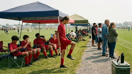 Players and parents rest between games at a tournament.