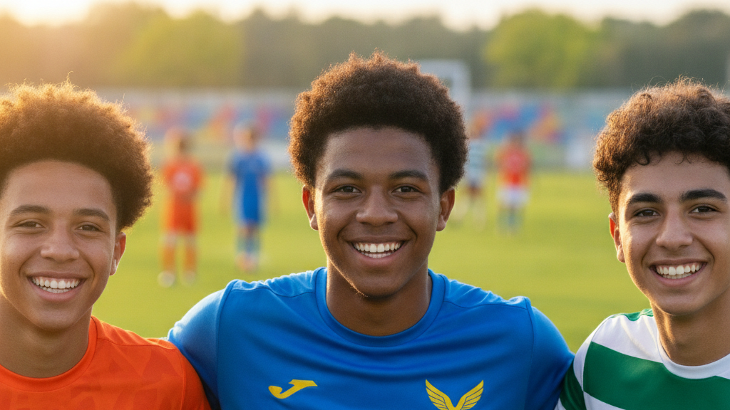 Young soccer players in various team jerseys on a field, symbolizing multi-league participation and diverse youth soccer league rules.